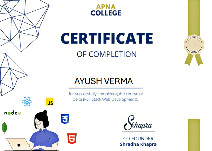 Full Stack Developer certificate preview